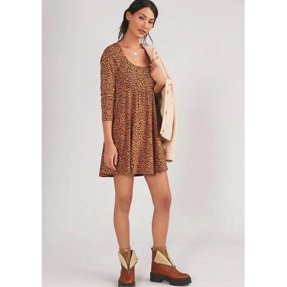 NWT Anthropologie Daily Practice Square Neck Leopard Print Mini Dress Size Small - Picture 1 of 14